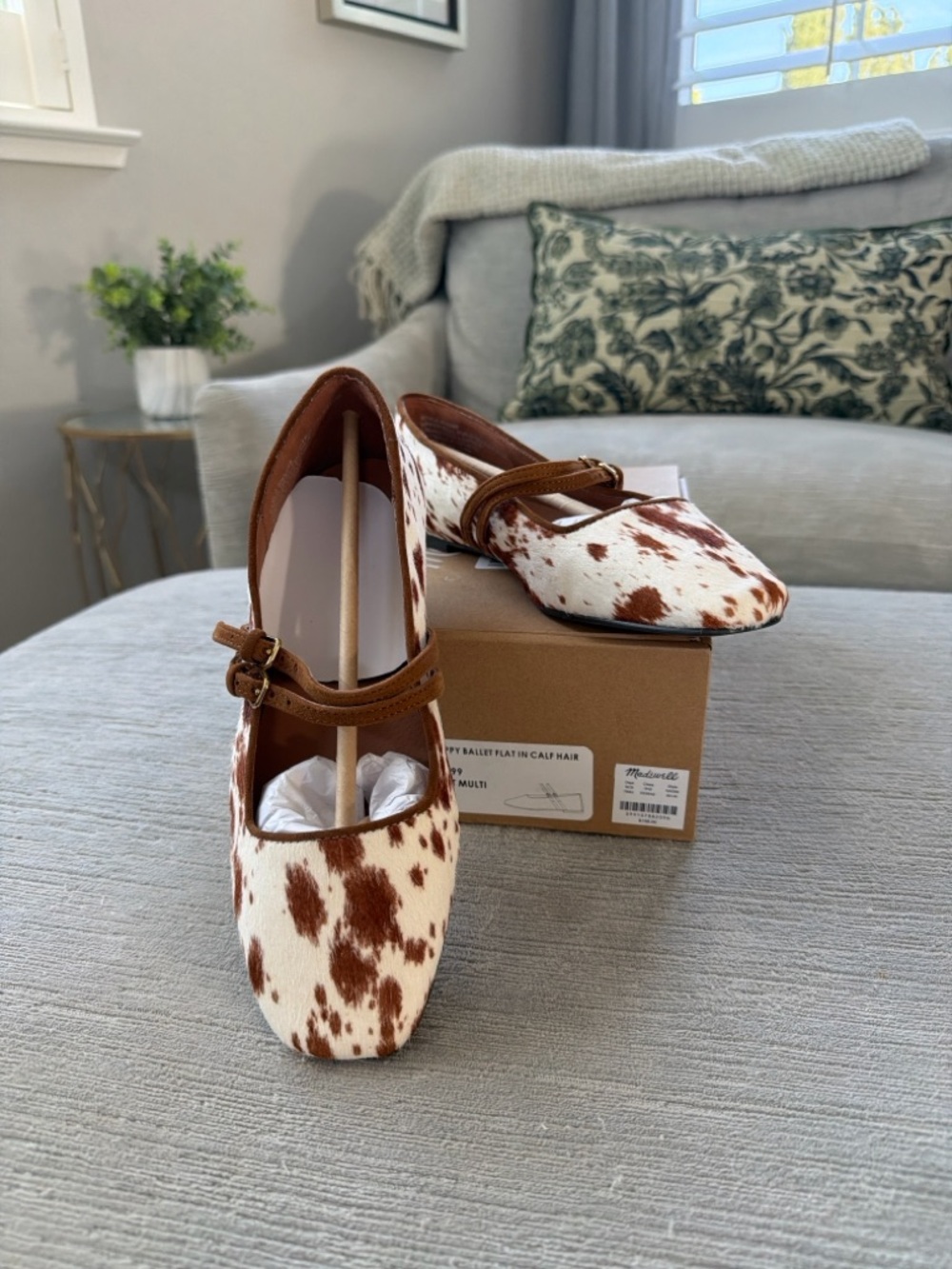 Madewell Greta Strappy Ballet Flats Calf Hair Russet Multi Size 6.5 NWT.